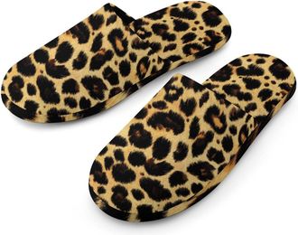 Generic Leopard Skin Pattern Mens Flannel Slipper Soft Non Slip House Shoes Comfy Winter Warm Indoor Outdoor Slippers