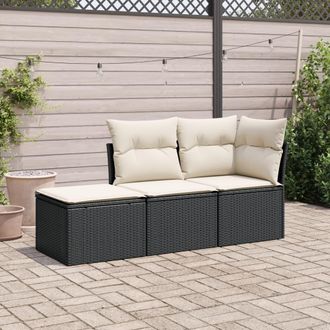 vidaXL Set De Sof&aacute;s De Jard&iacute;n Con Cojines 3 Pzas Rat&aacute;n Sint&eacute;tico Negro Vidaxl