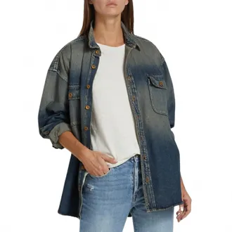 NSF Busy Boyfriend Denim Shirt In Seine Wash