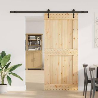 Berkfield Home Sliding Door with Hardware Set 100x210 cm Solid Wood Pine in Brown