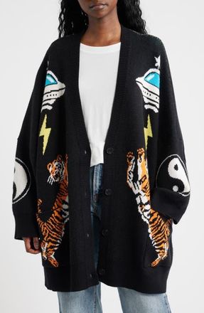 Dressed in Lala Do What You Want Oversize Cardigan in Black at Nordstrom, Size Small