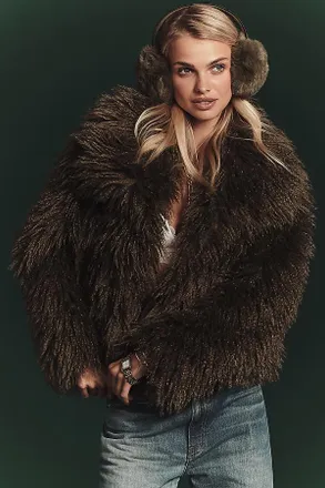 NVLT Crop Fringe Faux Fur Coat Jacket