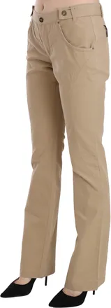 Just Cavalli Beige Cotton Mid Waist Straight Trousers Womens Pants