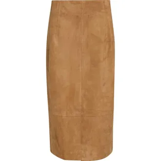 Akris Front Slit Suede Pencil Skirt in Camel at Nordstrom, Size 10