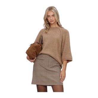 Simple Knit-karm-bou-26-3 - Dames - Ronde hals truien - Beige - M - Wol - Truien & Vesten