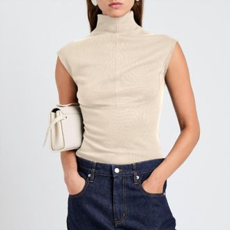 Proenza Schouler Zane Funnel-Neck Top In Oat Melange
