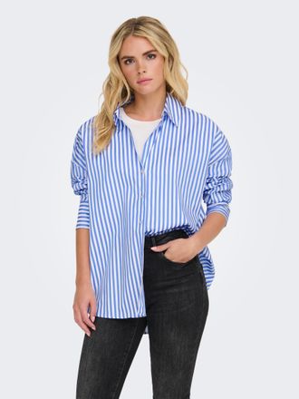 Jacqueline de Yong Hemdbluse JDY JDYVESPER L/S LOOSE SHIRT WVN NOOS, Damen, Gr. XL, blau (cloud dancer stripes:cornflower blau), Web, Obermaterial: 60% Polyester, 40% Ba
