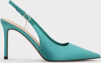 Charles & Keith Satin Teardrop-Crystal Stiletto-Heel Slingback Pumps
