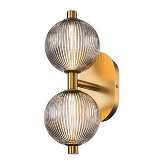 Elstead Lighting Aplique de ba&ntilde;o, IP44, dorado, vidrio acanaladas ahumado