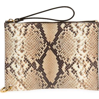 Chlo&eacute; Spin Snakeskin Embossed Leather Zip Pouch in Dusty Beige at Nordstrom