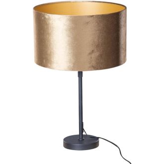 QAZQA Cl&aacute;sico/antiguo L&aacute;mpara De Mesa Negra Con Pantalla De Terciopelo Bronce 35 Cm - Parte Terciopelo /textil /acero Adecuado Para Led Max. 1 X 60 Watt - Q