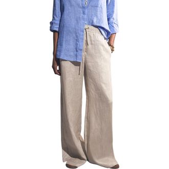 Reiss Willow Wide Leg Linen Blend Drawstring Pants in Neutral at Nordstrom, Size 4 Us
