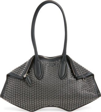 Alexander McQueen Medium Manta Grommet Leather Handbag in Black/Silver at Nordstrom