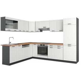 Vicco Cocina Esquinera R-line, Casa De Campo Blanca/antracita, 227 X 287 Cm, Et Roble