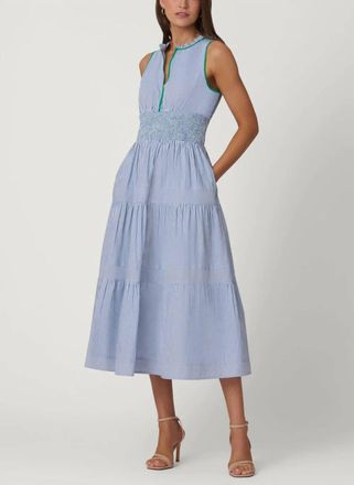 Shoshanna Suzette Midi Dress In French Blue Optic Green