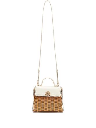 Isla Selene top handle woven shoulder bag - women - Rattan Fibres/Calf Leather - One Size - Neutrals