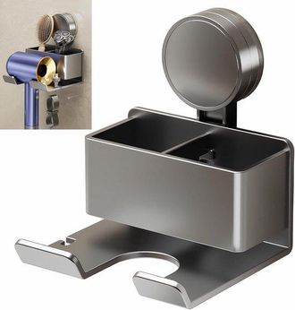 No Brand Soporte De Pared Para Secador De Pelo, No Requiere Taladrar, Con Ventosas, Incluye Espacio De Almacenamiento Y Sistema De Gesti&oacute;n De Cables, Adecuado 