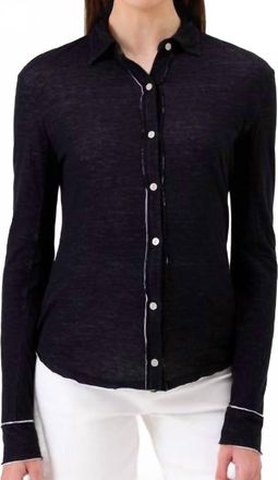 Goldie London Sienna Long Sleeve Doube Layer Jersey Button Down Tee In Black/white