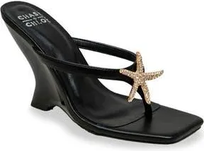 Chase + Chloe by Intouch Footwear Starfish Post Toe Wedge Heel Sandal in Black at Nordstrom Rack, Size 6.5