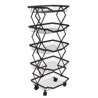 Hhg Hhg - Estante 441, Estante De Cocina Estante M&oacute;vil Carro De Cocina Estante De Pie, Cesta De Hierro Plegable Enrollable 95x39x28cm, Negro