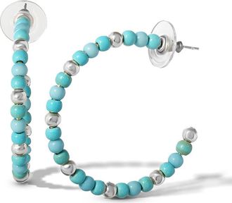 Jessica Simpson Turquoise Bead Hoop Earrings, Gold Or Silver Tone in Gold, Silver, Turquoise at Nordstrom