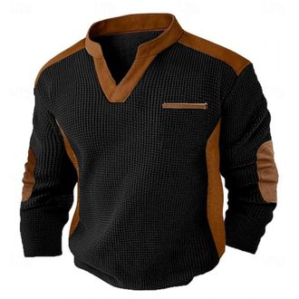 Generic V Neck T Shirts for Men UK Waffle Knit Loose Fit Plus Size Long Sleeve Pullover Stylish Warm Cozy Mens Vintage Henley Shirts Long Sleeve