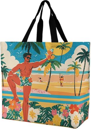 Generic Summer Style Hawaiian Shopping Bag Lightweight Women Handbag Reusable Grocery Bags For Picnic Travel Work