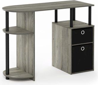 Furinno 15111 JAYA Simplistic Computer Study Desk with Bin Drawers, French Oak Grey/Black
