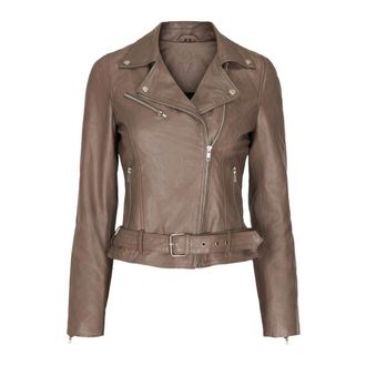 Notyz Stoere Bikerjas met Zilveren Accents - Dames - Leren en Su&egrave;de Jassen - Grijs - 2XL - Leer - Jassen