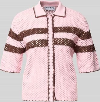 Jake*s Casual Cardigan mit Polokragen und 1/2-Arm in Pink, Gr&ouml;&szlig;e XXL