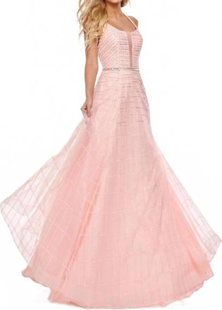 Rachel Allan Glitter Tulle Halter Neck Prom Gown In Blush
