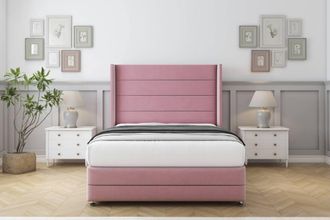 Comfort Beds Milano Plush Divan Set 2 Drawers-54 Wingback-Footboard in Pink | Size: Small Double