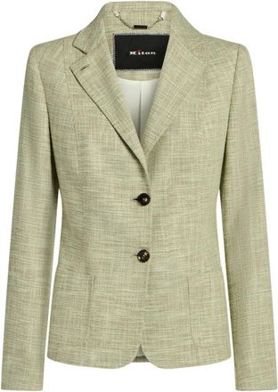 Kiton Getailleerd jasje van fijne garens - Dames - Blazers - Groen - S - Leer - Jassen