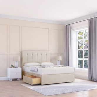 Sloomy Highbury Plush Bed Set With 2 Drawers, Mattress & 54 Headboard in Cream | Size: Small Double