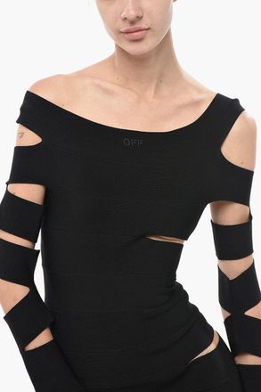Off-white Tubino in Maglia con Cut-out All-Over Off-White