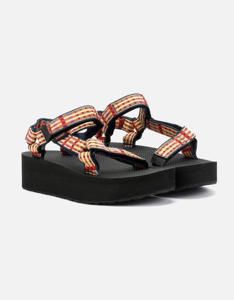 Teva Womens Teva Flatform Universal Womens Check/Lemon Drop Sandals - Multi - Size: 4