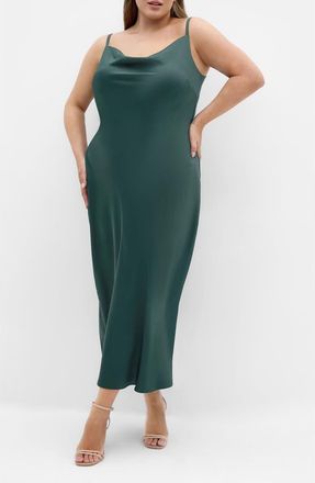 City Chic Satin Slipdress in Forest at Nordstrom, Size Xs
