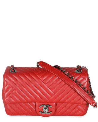 Chanel Red Lambskin Small CC Crossing Single Flap Bag (Authentic Pre-Loved)