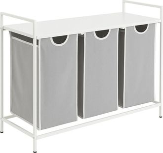 Relaxdays Cesto Para La Ropa Sucia Relaxdays Con 3 Cestos Extra&iacute;bles, Estante, H X A X F: 72 X 92,5 X 33 Cm, Metal, Blanco/gris