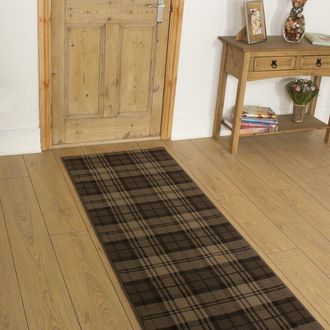 Runrug Hallway Carpet Runner Rug - Soft & Comfy, 9mm - Tartan in Brown | Size: 80 cm x 300 cm