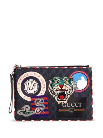 Gucci Night Courrier Pouch GG Coated Canvas with Applique clutch bag - Nero