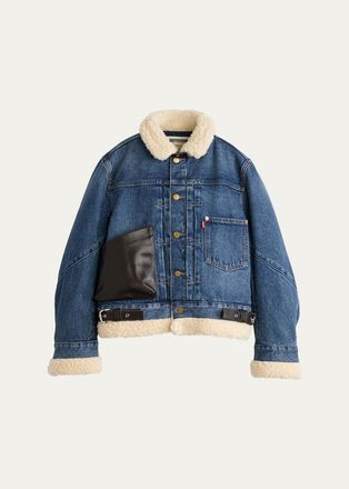 sacai x Levis Faux Fur And Denim Aviator Jacket