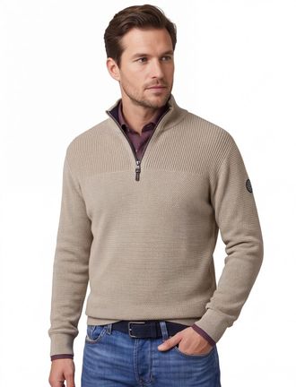 Casamoda katoenen Casa Moda half zip beige trui wijde fit