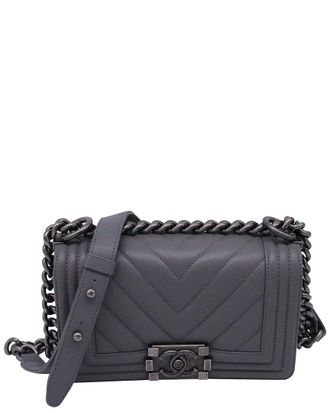 Chanel Grey Calfskin Leather Small Boy Flap Shoulder Bag (Authentic Pre-Loved)