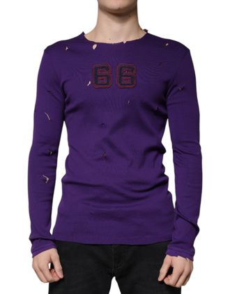 Dolce & Gabbana Purple Cotton Round Neck Pullover Men Sweater Clothing