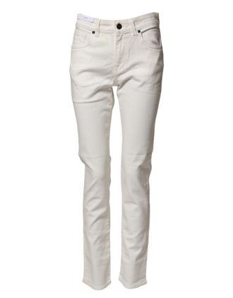 Pantaloni Torino Cotton Mid Waist Skinny blue Trouser Womens Jeans (Pre-Owned)