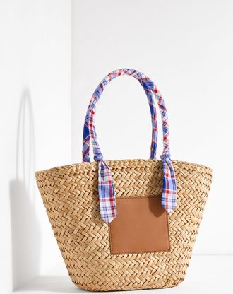 Talbots Fresh Madras Scarf Straw Tote - Natural - 001 Talbots