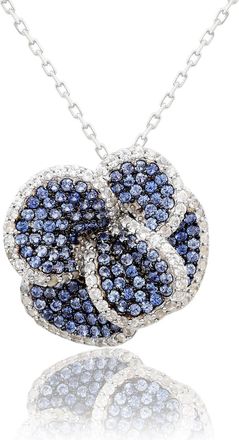 Suzy Levian Sterling Silver Pink Sapphire and Diamond Pave Peony Flower Pendant with Chain