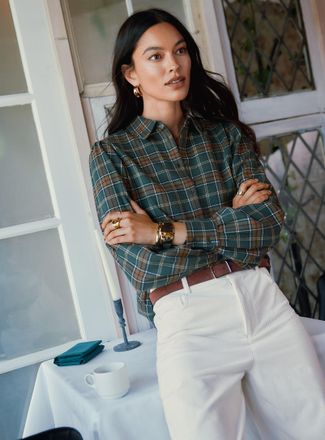 Contemporaine Womens Puff-sleeve flannel shirt