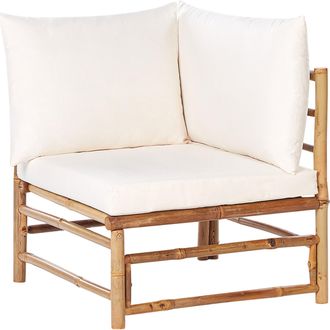 Beliani Beliani - Sill&oacute;n Esquinero Modular De Jard&iacute;n Sin Reposabrazos De Bamb&uacute; Acolchado Con Cojines Blanco Crema Cerreto